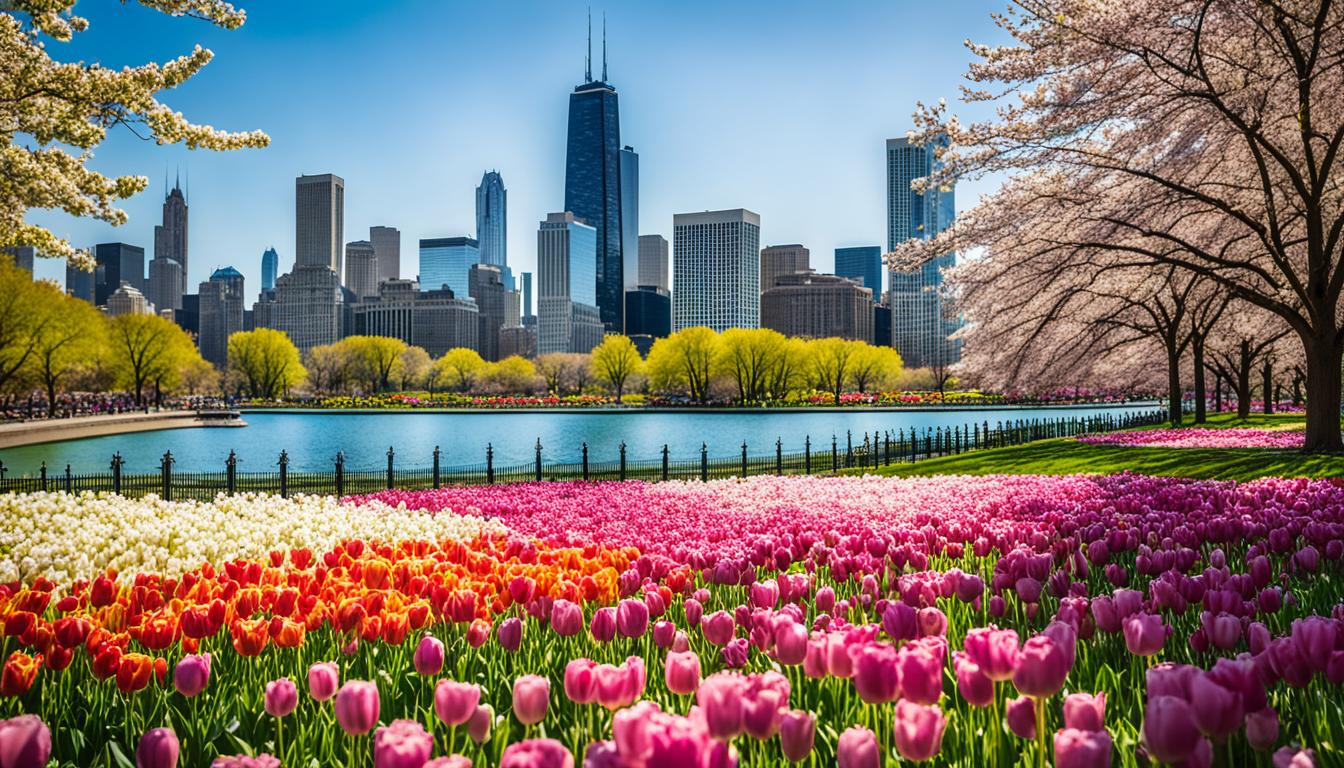 Blooming flowers in Chicago spring