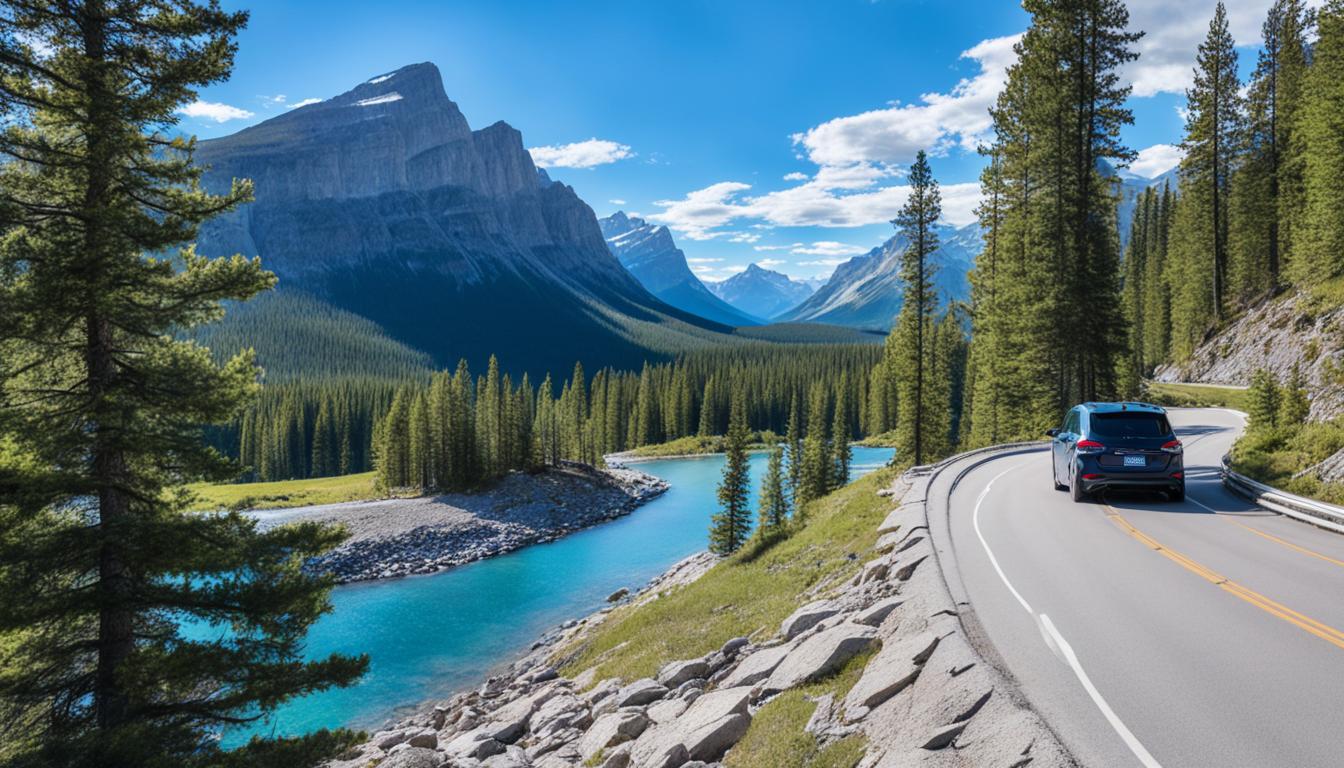 Driving to Lake Minnewanka