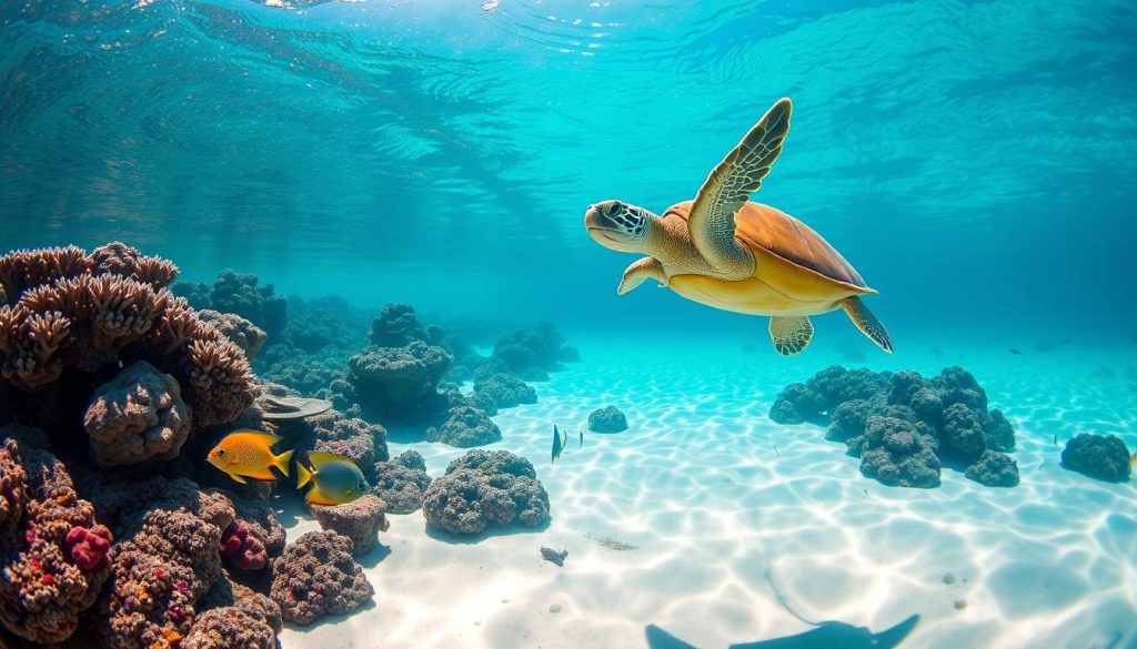 Sea Turtle Swimming in Tintamarre Waters