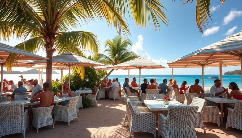 Beachside dining in Antigua