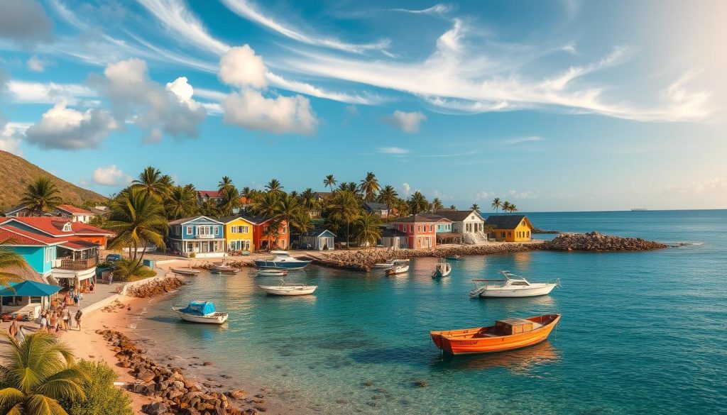 Scenic water views in Caribbean village