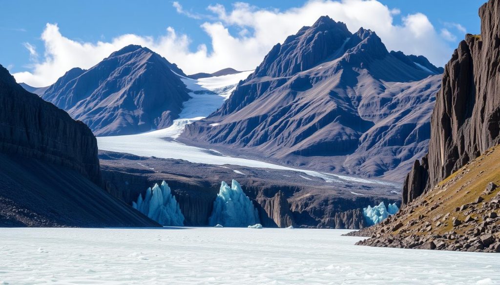 Skaftafell glacier and basalt formations