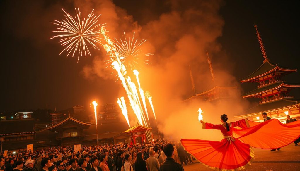 fiery festival display in Kyoto