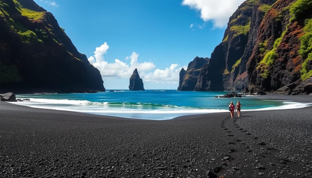 black sand beach