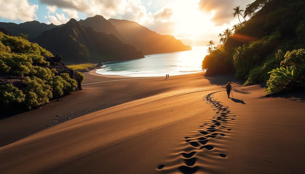 black sand beach hike