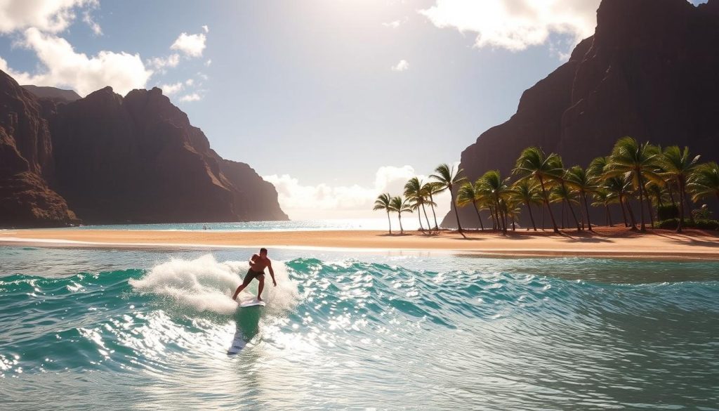 surfing at the beach