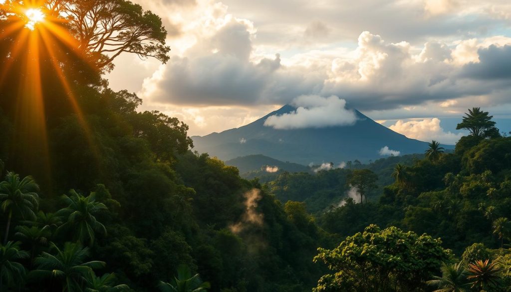 volcanic activity and rainforest ambiance