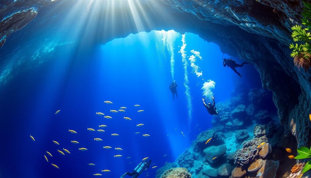 Blue hole diving in the Bahamas