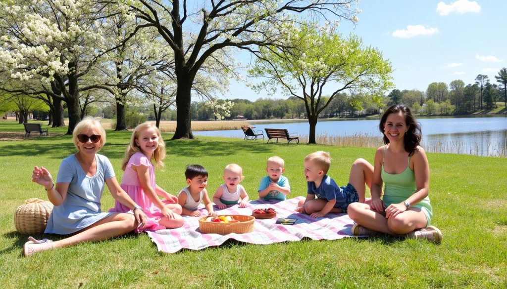 Family playing at Brighton Park in Clinton, MS