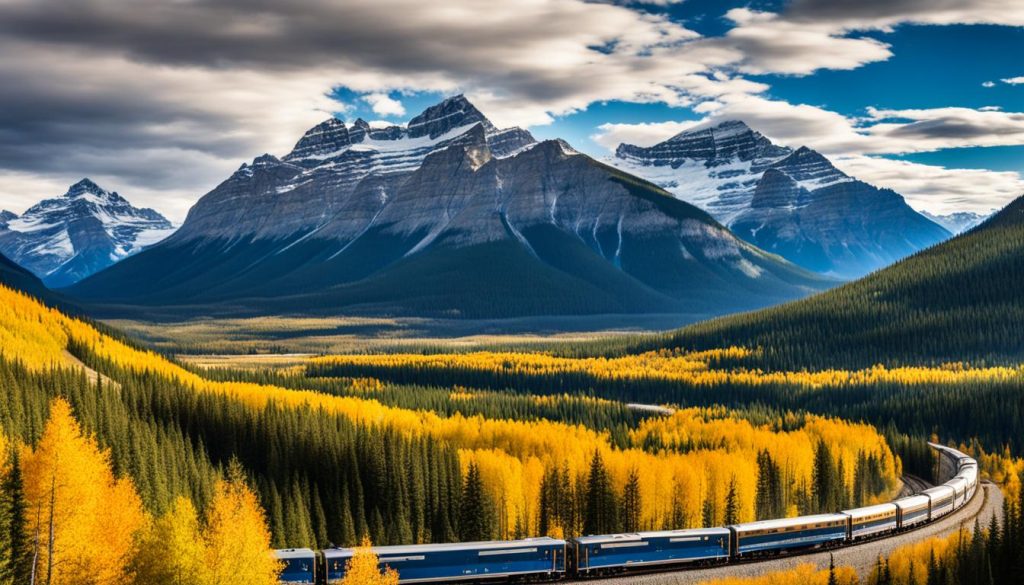 Scenic train journey in the Canadian Rockies