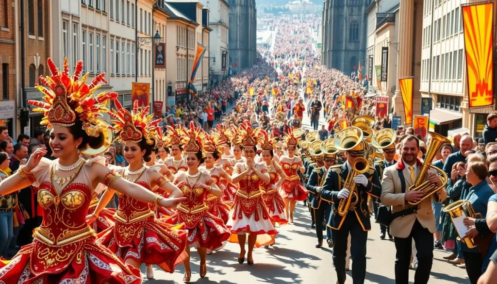 festival parade with colorful costumes
