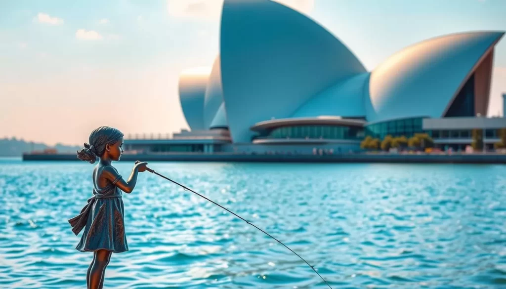 fishing girl statue and opera house