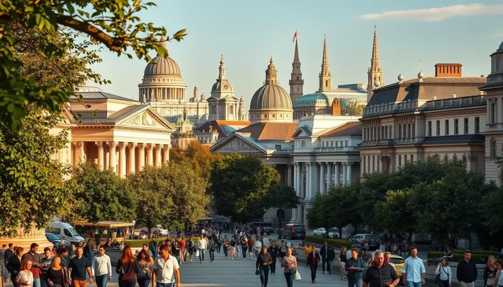 A bustling cityscape of London's renowned museums, captured in a warm, golden-hour glow. In the foreground, visitors stroll along the tree-lined paths, admiring the grand neoclassical facades of institutions like the British Museum and the National Gallery. The middle ground features iconic landmarks like the dome of the Victoria and Albert Museum, while the background is dotted with the spires and towers of other cultural landmarks. Crisp, detailed photography with a shallow depth of field, emphasizing the architectural beauty and the vibrant energy of these renowned hubs of art, history, and knowledge.