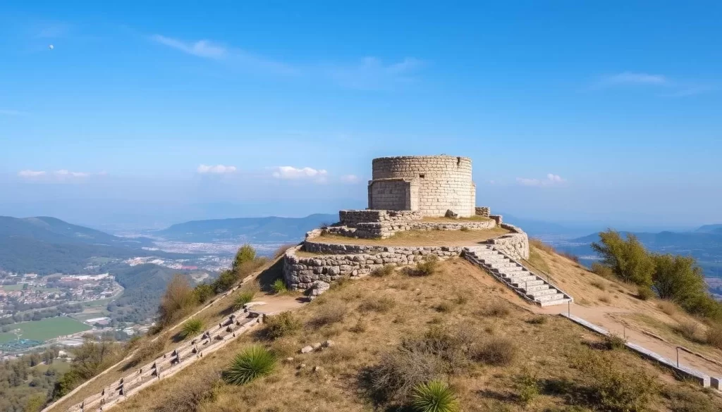 An image of Hisar Hill, highlighting its archaeological significance and the panoramic views of Leskovac.
