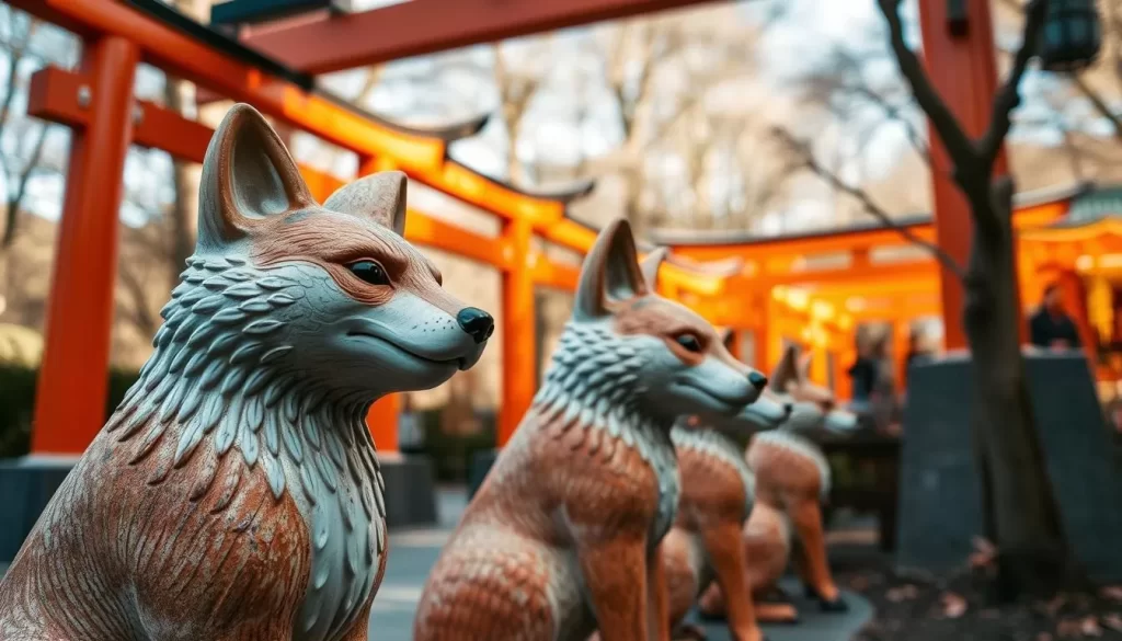 An image of Oji Inari Shrine's fox statues