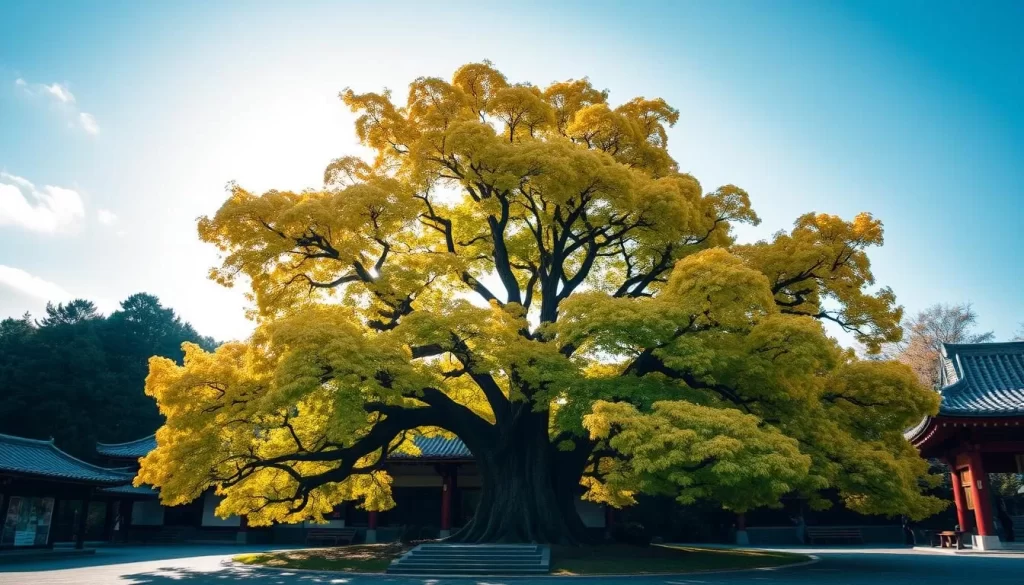 An image of Oji Shrine's majestic 600-year-old ginkgo tree