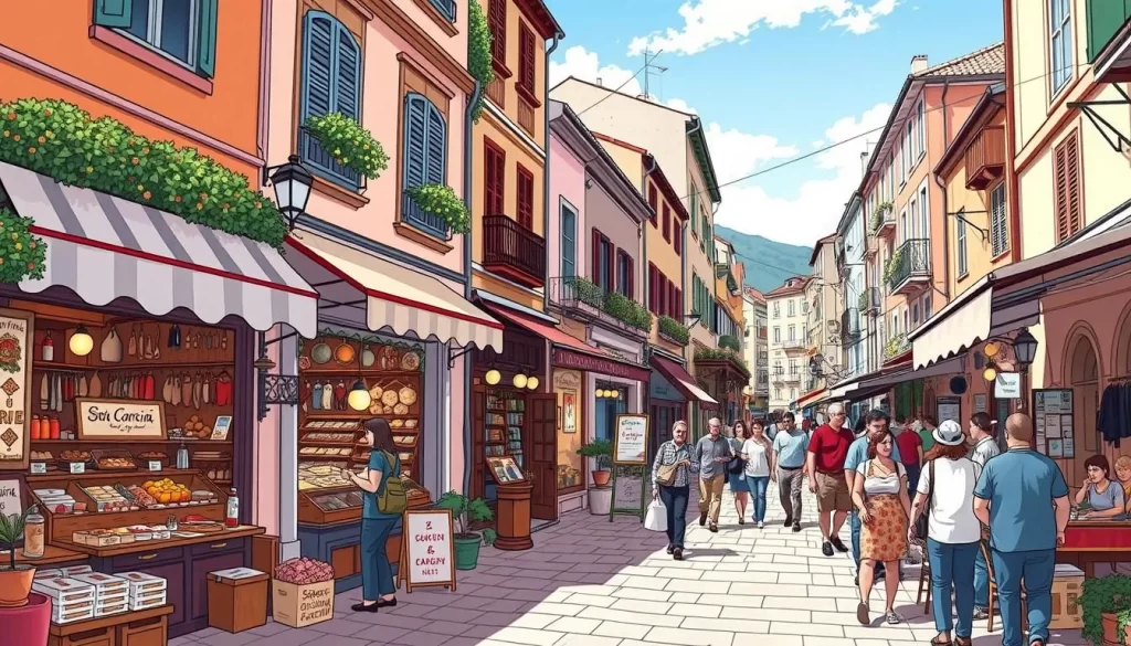 An image of Stara Čaršija's pedestrian streets with traditional shops and restaurants.