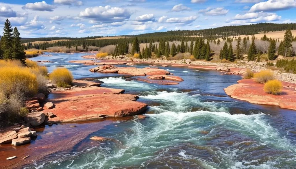 An image of The Forks, showing the confluence of the Red and Assiniboine Rivers.