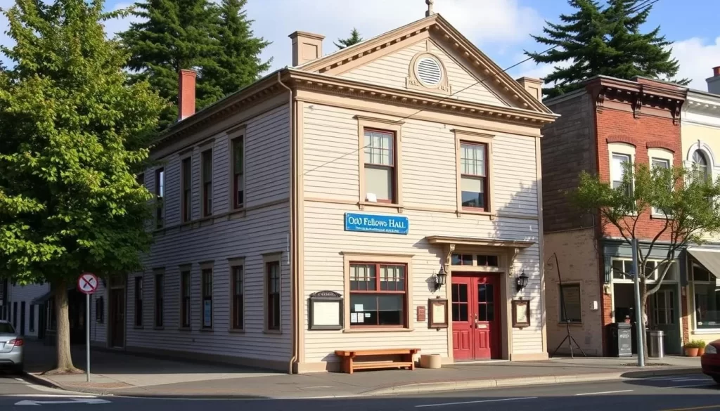 An image of The Whale Museum's historic 1892 Odd Fellows Hall building in downtown Friday Harbor.
