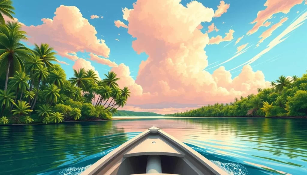 An image of a boat approaching a secluded beach on Clearwater Lake
