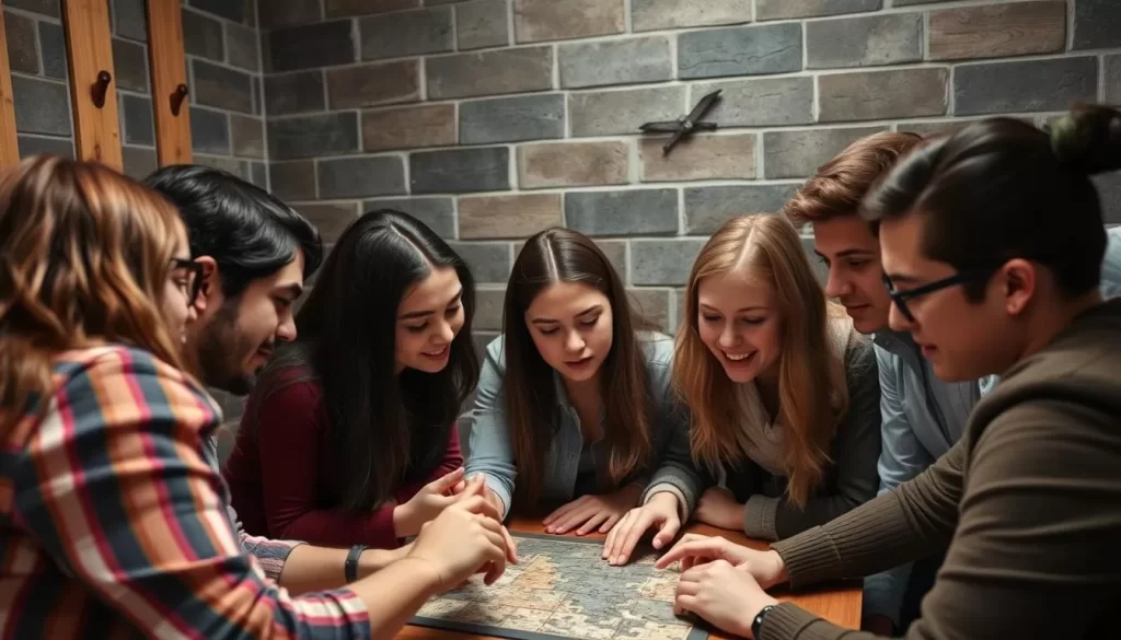 An image of a group trying to solve a puzzle in an escape room.