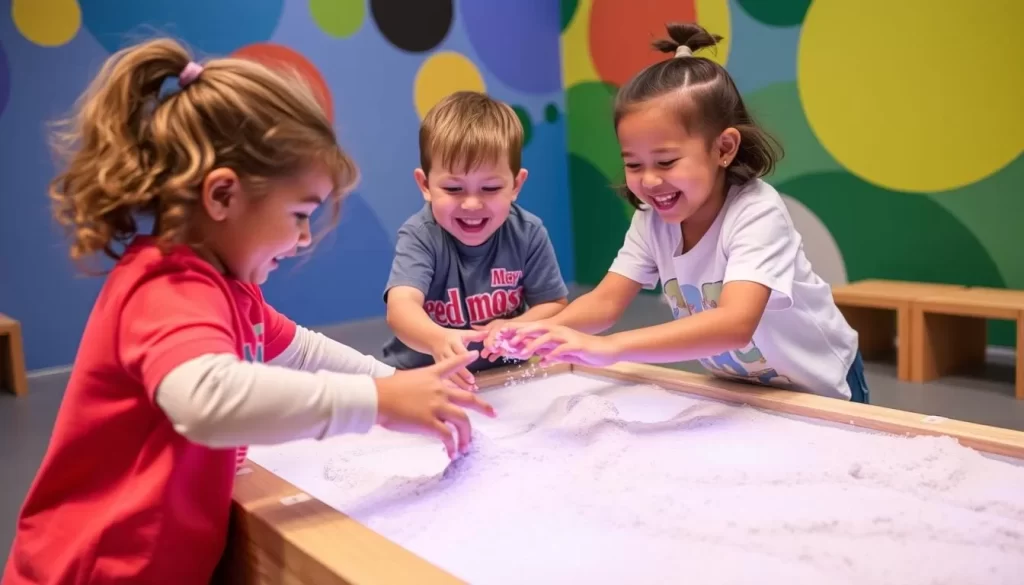 An image of children engaging with the augmented reality sandbox at Muse Knoxville.