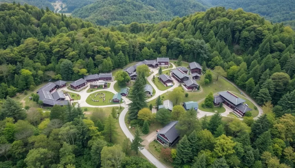 An image of the Aerial Village in Totsukawa, Nara, showcasing its unique forest landscape and recreational activities.