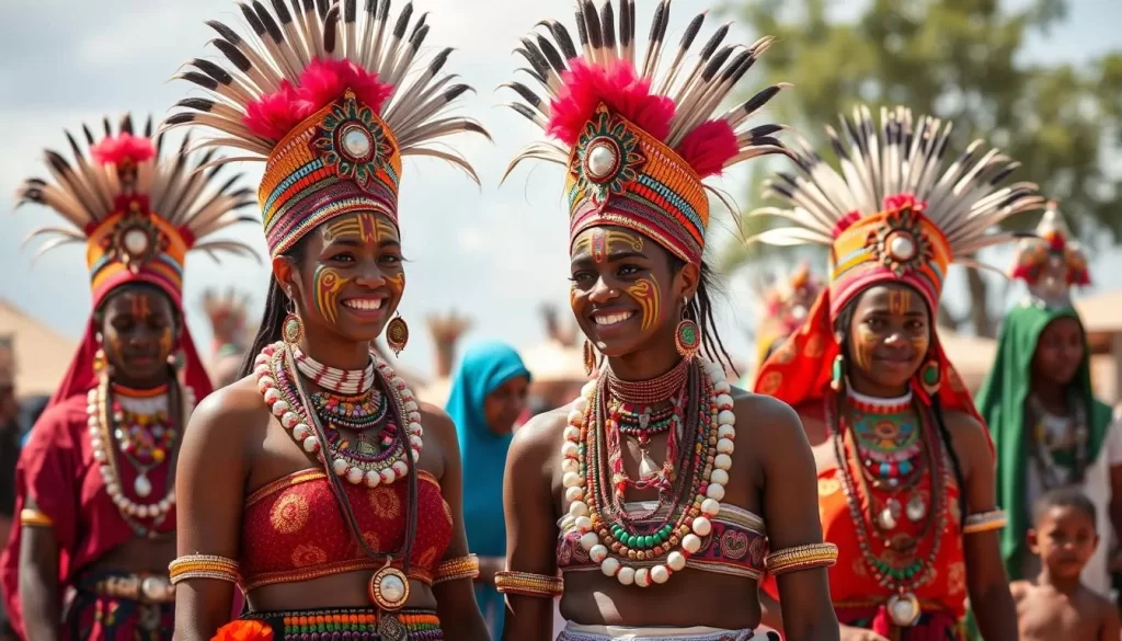 An image of the Guerewol Festival, highlighting the Wodaabe people's traditional beauty pageant.