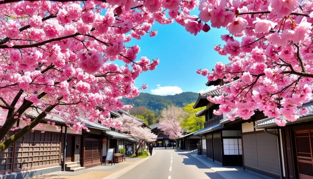 An image of the Kakunodate Samurai District during spring, with cherry blossoms in full bloom.
