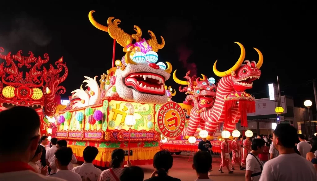 An image of the Karatsu Kunchi Festival, showcasing traditional floats and performances.