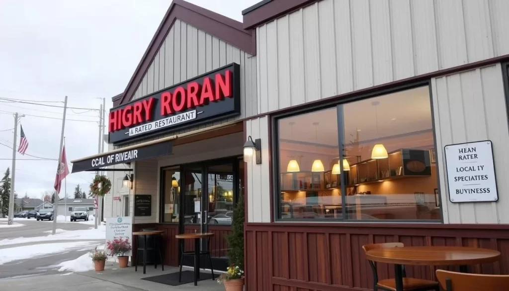 An image of the exterior or interior of a highly-rated restaurant in Hay River, serving local specialties.
