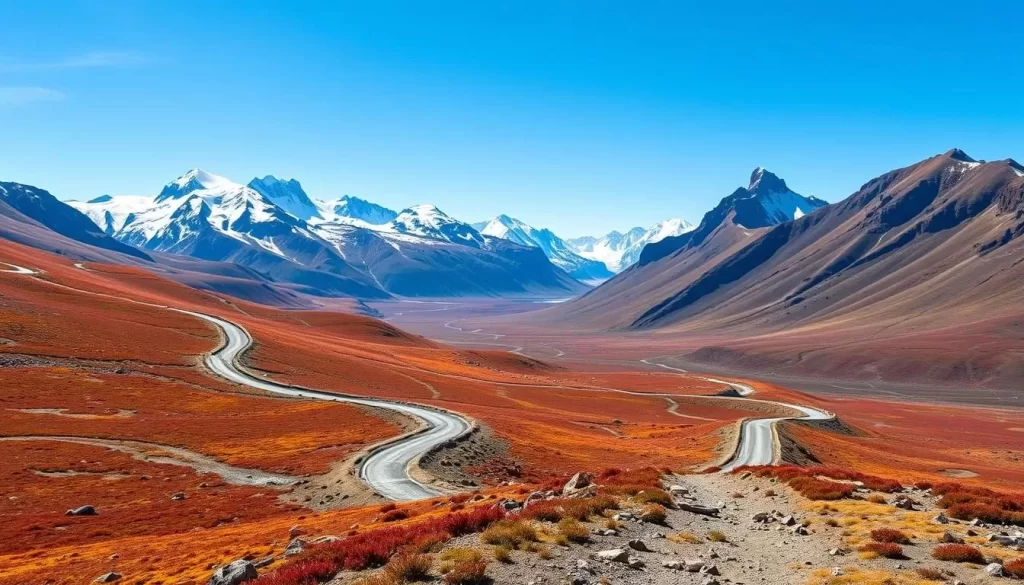 Arctic tundra landscape with hiking trails