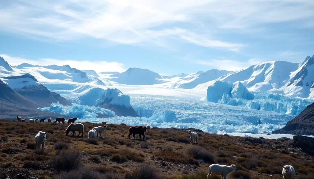 Arctic wilderness landscape with glaciers and wildlife