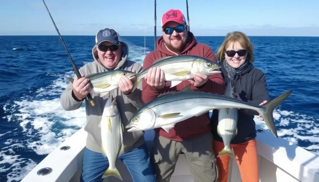 Deep-sea fishing charter in North Rustico, with anglers catching cod and mackerel.
