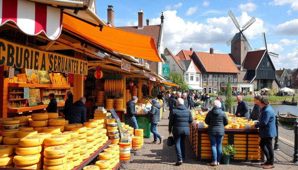 Edam cheese market in the Netherlands with traditional cheese traders