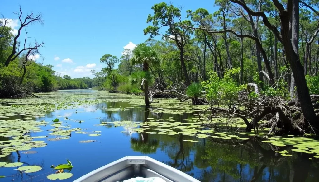 Embark on a thrilling swamp tour in the Atchafalaya Basin, the largest river-basin swamp in the United States.