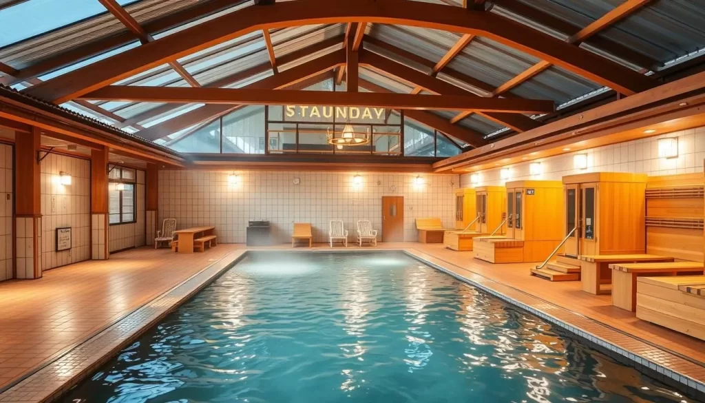 Generate an image of Akebono-yu public bathhouse, highlighting its modern facilities and variety of bathing experiences.