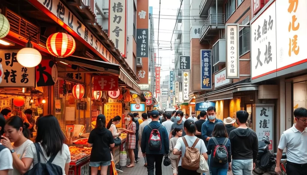 Generate an image of Ameya-Yokocho Market, a bustling outdoor shopping street in Tokyo.