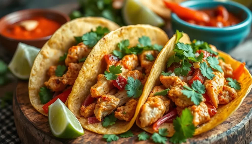 Generate an image of Avenue26 Tacos' signature chicken tacos.
