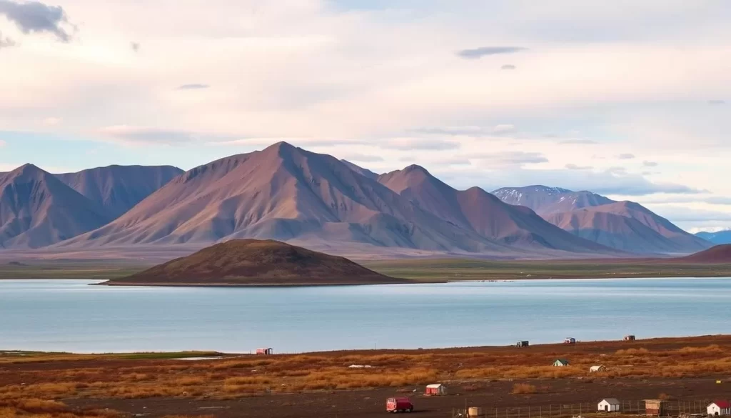 Generate an image of Baker Lake, Nunavut, showcasing its unique landscape and cultural significance.
