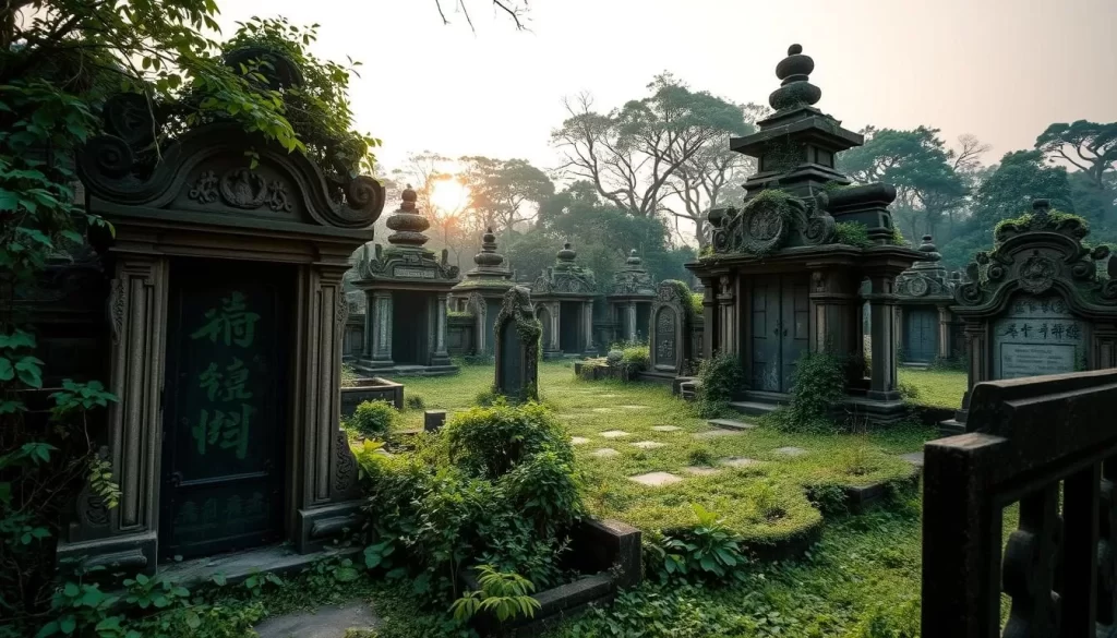 Generate an image of Banshoin Temple's ancient gravesites.