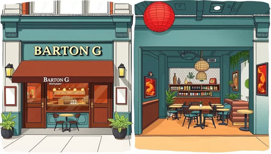 Generate an image of Barton G restaurant's exterior or interior showcasing its unique decor.