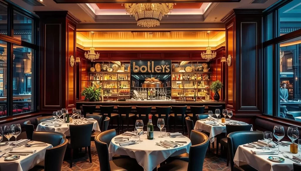 Generate an image of Bentley's Oyster Bar & Grill, a luxurious seafood restaurant in the heart of London's Mayfair.