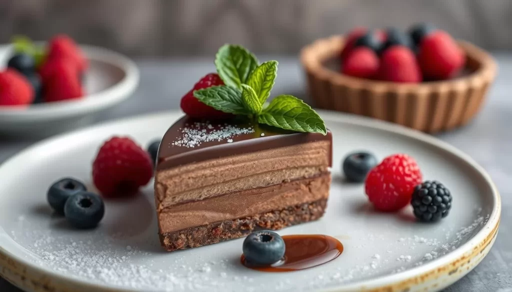 Generate an image of Bestia's signature chocolate budino tart.
