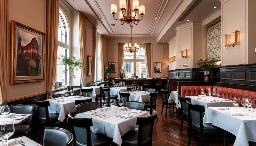 Generate an image of Café Carmellini's elegant dining room in NoMad.