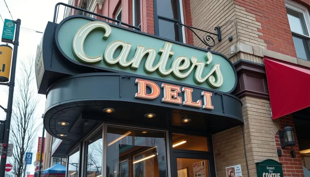 Generate an image of Canter's Deli exterior with its distinctive signage.
