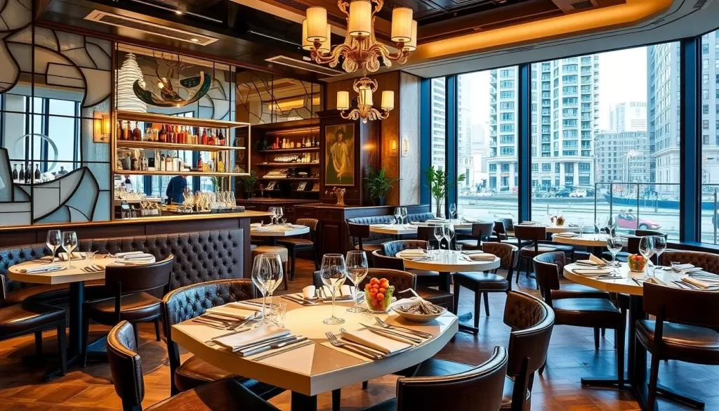 Generate an image of Carne Mare NYC, highlighting its seafood offerings and elegant dining area.