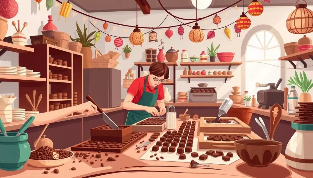 Generate an image of ChocoMuseo's chocolate-making workshop