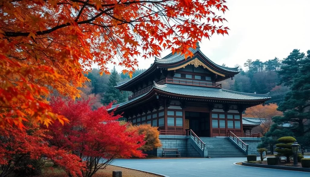 Generate an image of Eiheiji Temple's autumn foliage