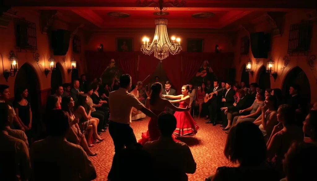 Generate an image of El Cid Silver Lake's interior, showcasing a flamenco performance
